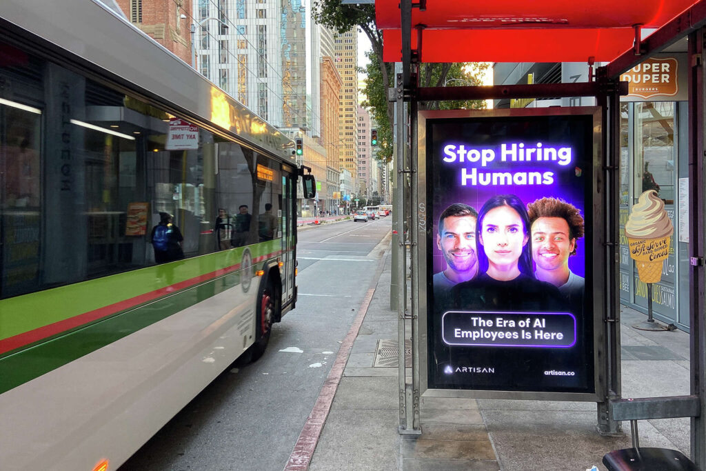 Stop hiring humans bus ad